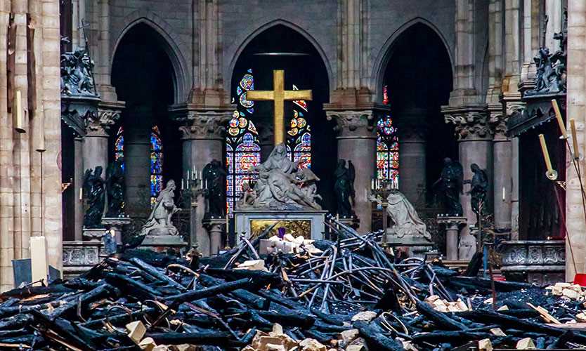 Interior of Notre Dame cathedral after fire