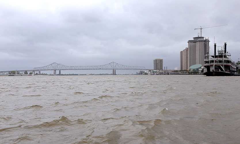 A view of the Mississippi River as Tropical Storm Barry approaches land in New Orleans, Louisiana, U.S. July 12, 2019.